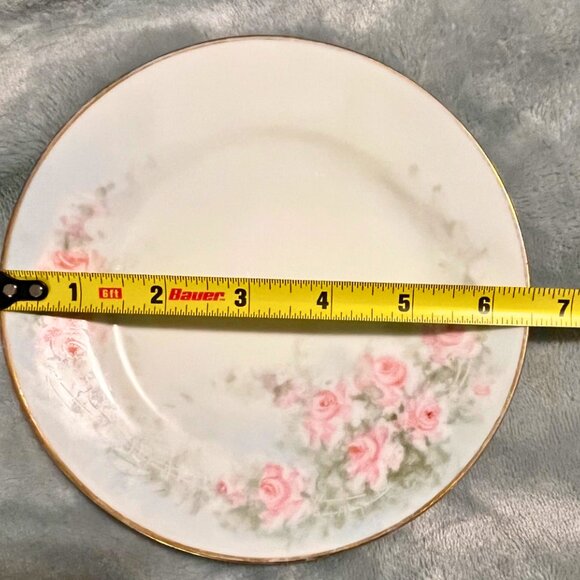 Noritake Hand-Painted Roses Plate 7.5” | Basketweave Border + Gold Rim - Picture 2 of 4